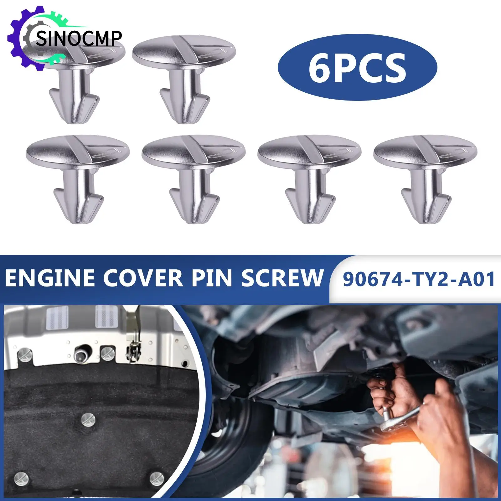 6pcs 90674TY2A01 90674-TY2-A01 Metal Pins Engine Access Cover Pin Screw for Honda Civic CRV Accord 2014-2020 Auto Repair Parts