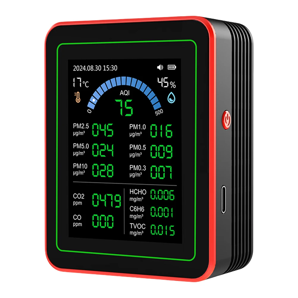 18 in 1 전문가용 공기질 측정기 6AQI HCHO PM2.5 PM10 CO2 휴대용 공기질 테스트기 가정 호텔 사무실 차량용