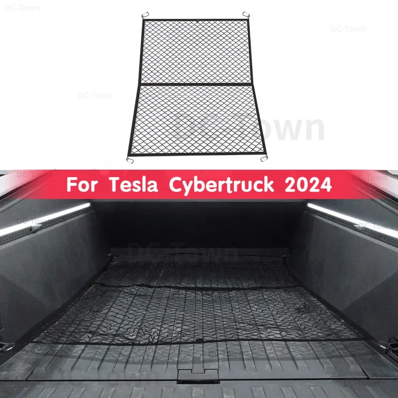 Red de almacenamiento fija de maletero para Tesla Cybertruck 2024, caja de cubo trasera, red elástica, Red de equipaje de viaje al aire libre para camioneta ciber