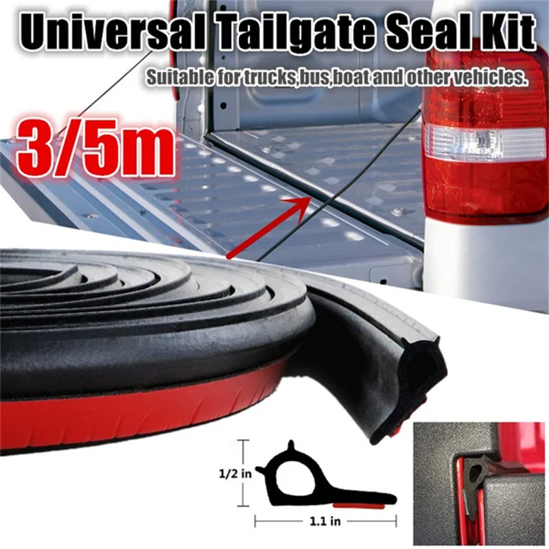 3/5m Universal Pickup Weather Stripping Rubber Adhesive Tailgate Seal Kit