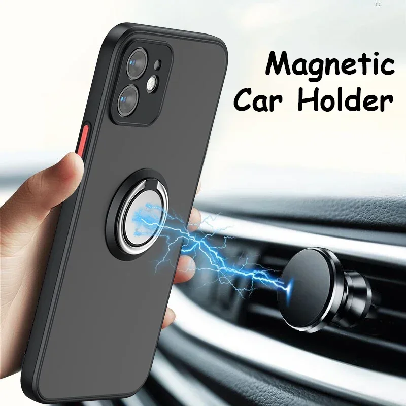 

Magnetic Ring Holder Case For iPhone 16 15 14 13 12 Mini 11 Pro XS Max XR X 8 7 Plus SE 2022 2020 TPU Bumper Matte Plastic Cover