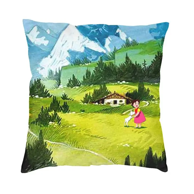 Personalized Heidi's House In The Alps Square Throw Pillow Case Home Decor Print Heidi and Grandpa Cushion Cover for Living Room