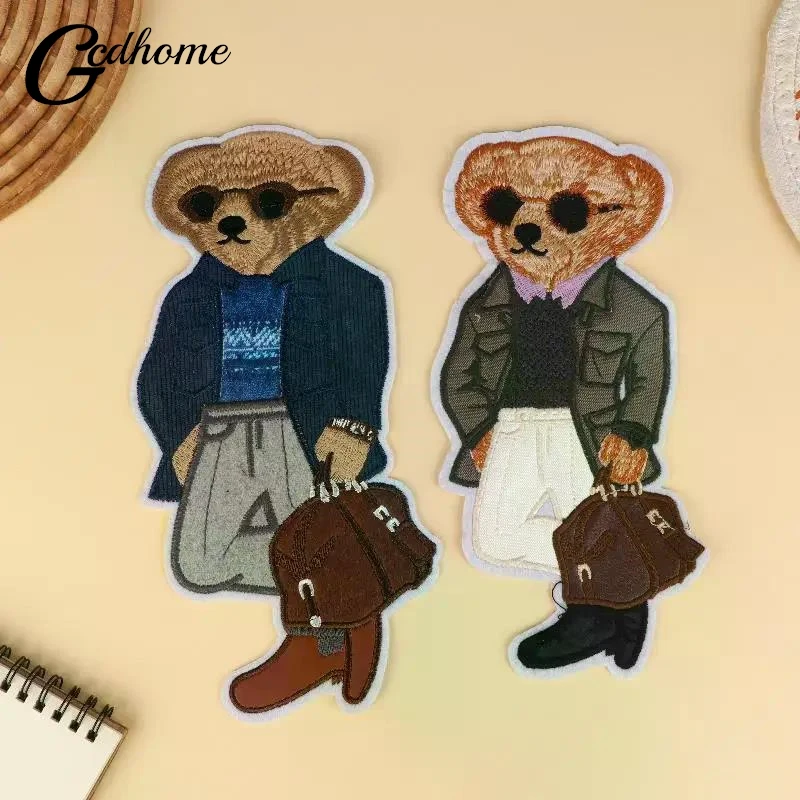 1PCS Large Bear Clothing Patch Hand Sewn Embroidery Patches Clothes Decoration Accessories Sewing Applique Backpack Textile