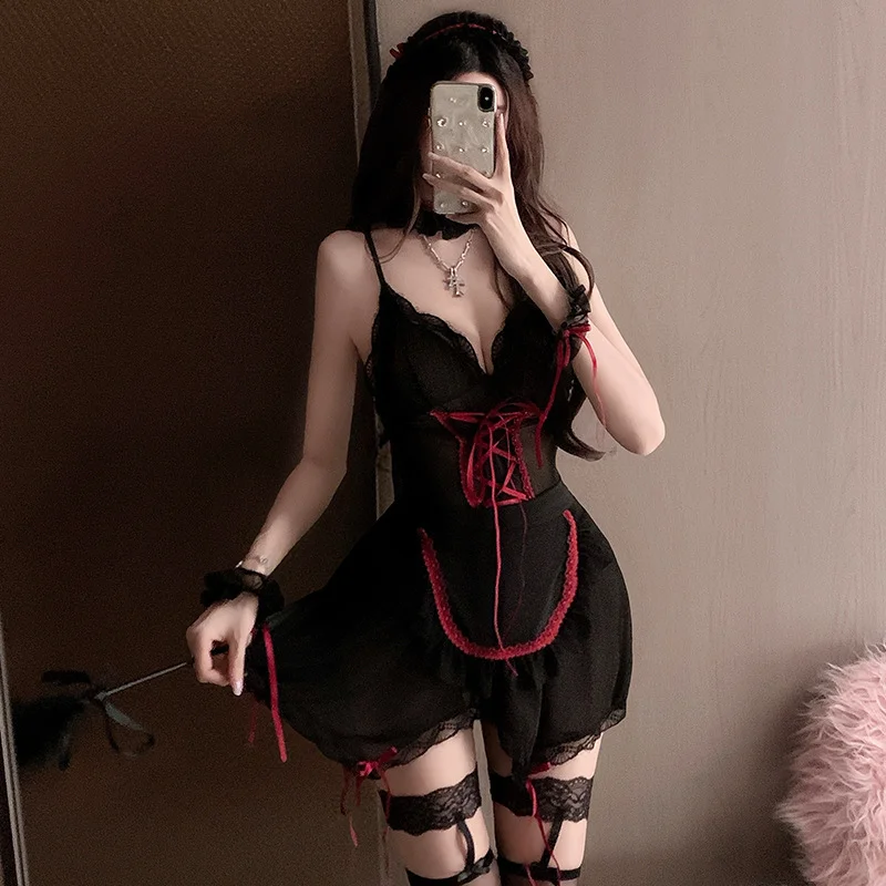 

Костюм горничной в стиле Лолиты: розовый клетчатый купальник-бикини, пижама, нижнее белье, косплей для женщин