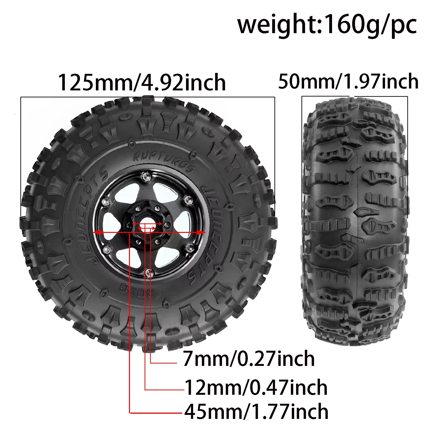 1.9 Beadlock Wheel & Tire Set -10mm Offset Fit Axial SCX10 90046 TRX4 UTB18 1/10 RC Crawler S5 Mud Tires