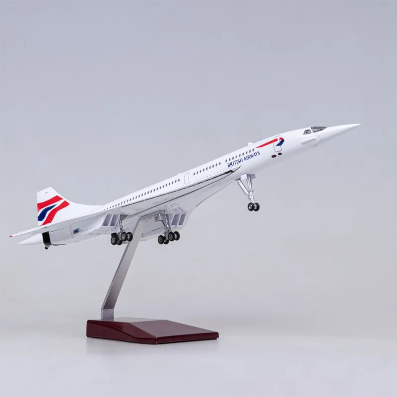 50CM 1:125 Scale Diecast British Airways Concorde Resin Airplane Airbus With Light And Wheels Toy Plane Collection Display