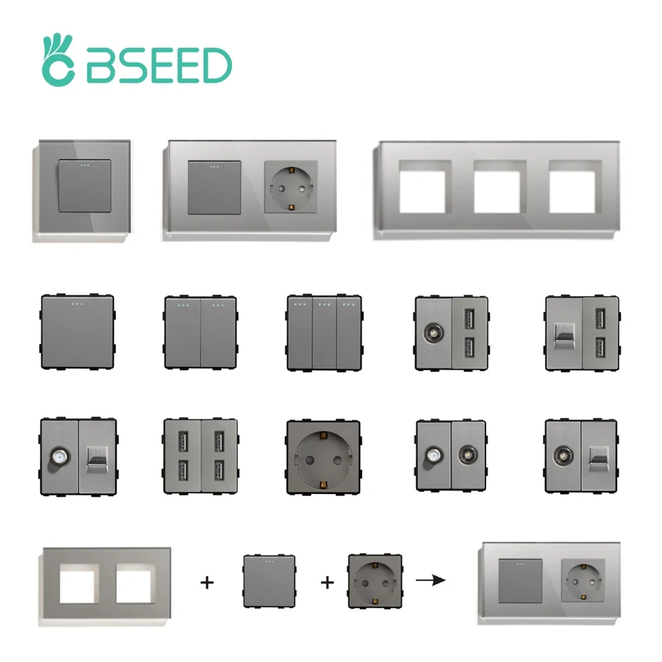 Bseed Standard ue fai da te USB TV Satellite presa per Computer parti funzionali con cornice in cristallo colore grigio per il miglioramento