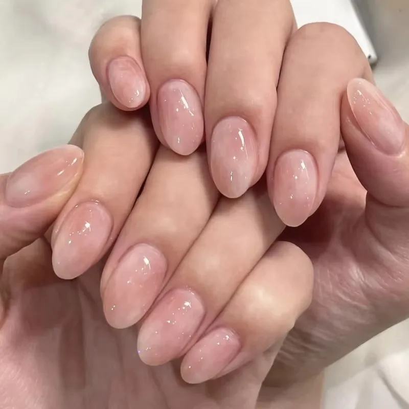 الوردي هالة الصباغة القط العين الباليه الأظافر كاذبة الفن Bowknot حجر الراين بريق مسحوق طويل وأشار الأظافر وهمية اللوز الصحافة على الأظافر