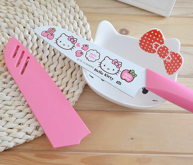 Cute Cartoon Sanrio Knife Hello Kitty Print Stainless Steel Fruit Knife Plastic Handle Mini Kitchen Portable Knife Set Household