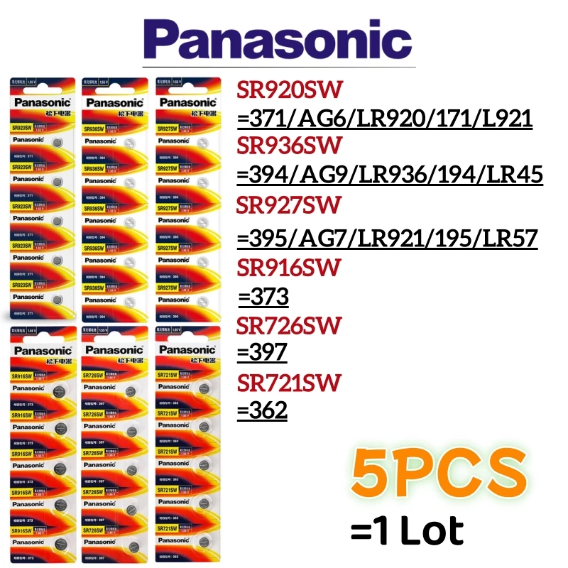 5 قطعة الأصلي باناسونيك SR920SW SR936SW SR927SW S916SW SR726SW SR721SW 371 394 395 373 397 362 بطارية لعبة ساعة Batteria