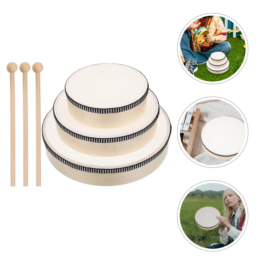 3 Pcs 6 8 10 Inches Tambourines Hand Drums for Adults Children Early Education Toys Professional Percussion Instrument