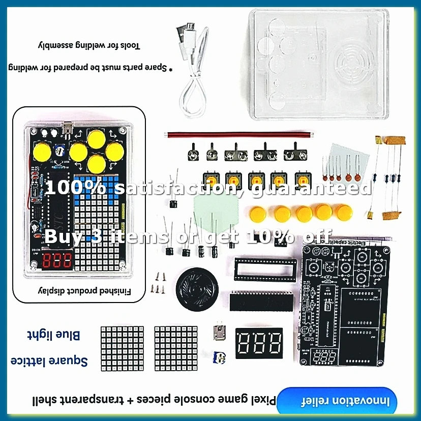 DIY Pixel Game Kit+Voice Mini Pixel Game Console Electronics DIY Kit Soldering Project Practice Solder Learning Set A-A12I