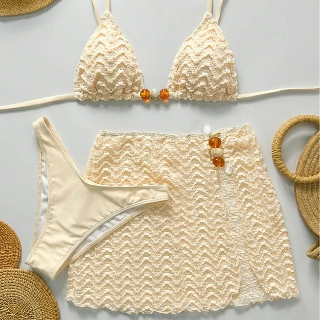 Sexy 3 peça conjunto de biquíni feminino halter push up sutiã saia maiô cobrir tanga roupa de banho biquini Куhrьник Ж браrien