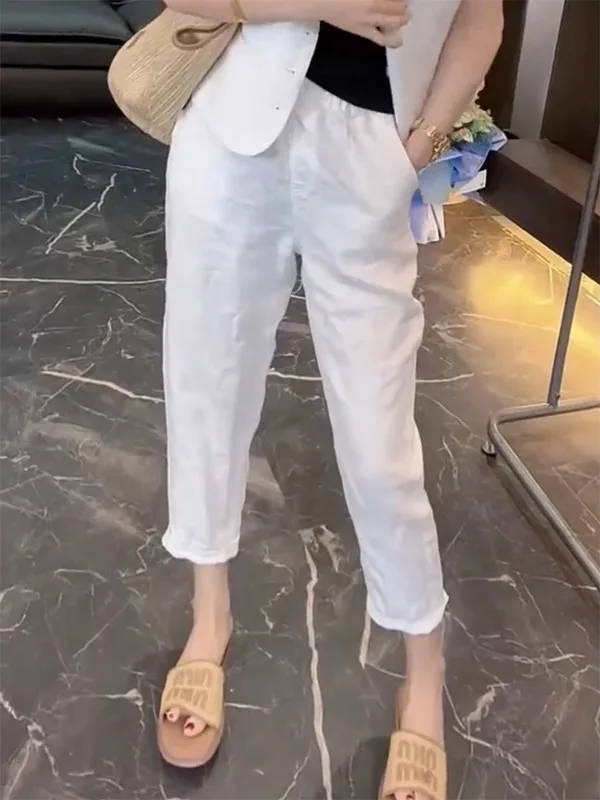 Hoge taille katoen linnen harembroek dames zomer dunne losse plus size casual wijde pijpen broek vintage rechte snit ket ontwerp