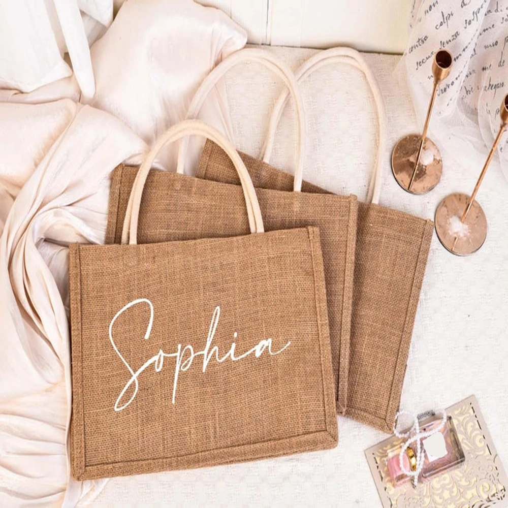 Custom Tote Bag Shopping Bag Personalized Name Logo Lady Tote Bags  Custom Pattern Reusable Linen Burlap Handbag Gift