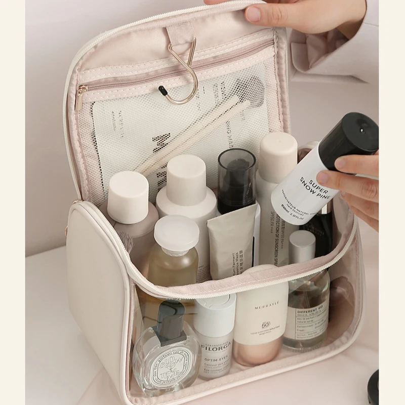 Clear Makeup Bag for Women Hanging Travel Toiletry Cosmetic Large Capacity Waterproof Zipper Organizer