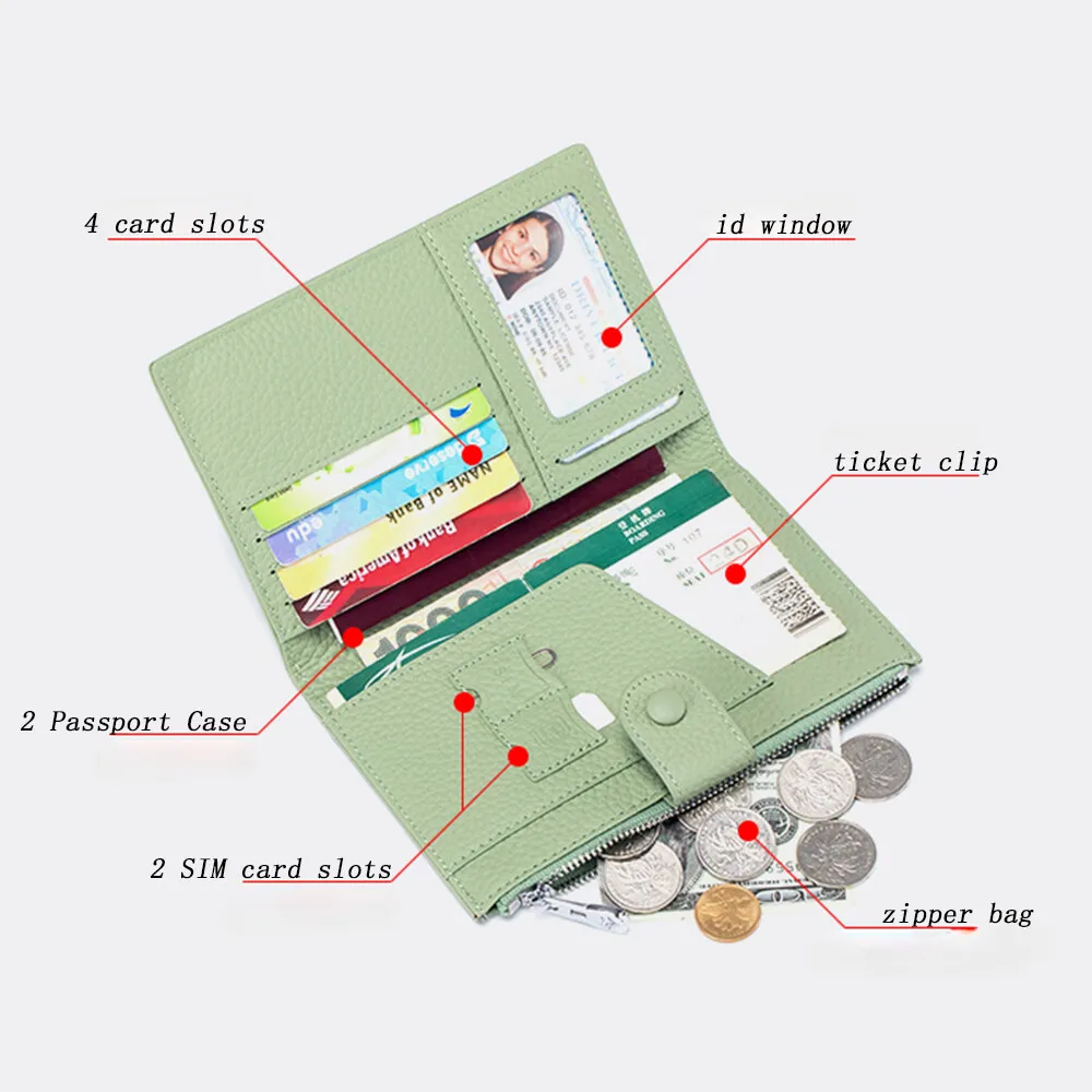 U ‌ Nisex RFID-حجب رقيقة جدا جلد طبيعي محفظة جواز السفر مكافحة القشط السفر المنظم ث/تكيت جيب فتحة للبطاقات المحفظة