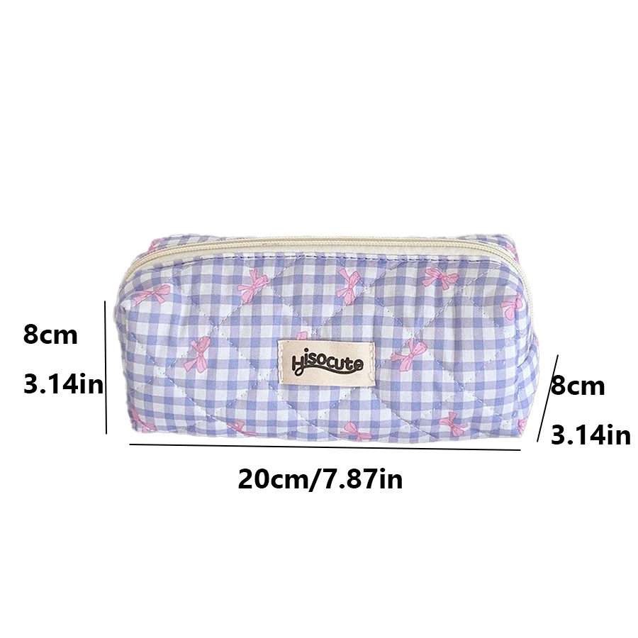 Plaid Bow Cosmetic Bag, Stylish Portable Small Storage Bag, Toiletry Bag, Student Stationery Pencil Case
