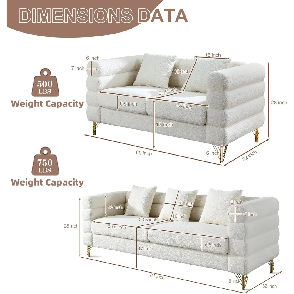 طقم أريكة منجدة حديثة بأرجل ذهبية وأريكة 3 مقاعد ومقعدين، أثاث غرفة معيشة مريح على طراز سحابة #2