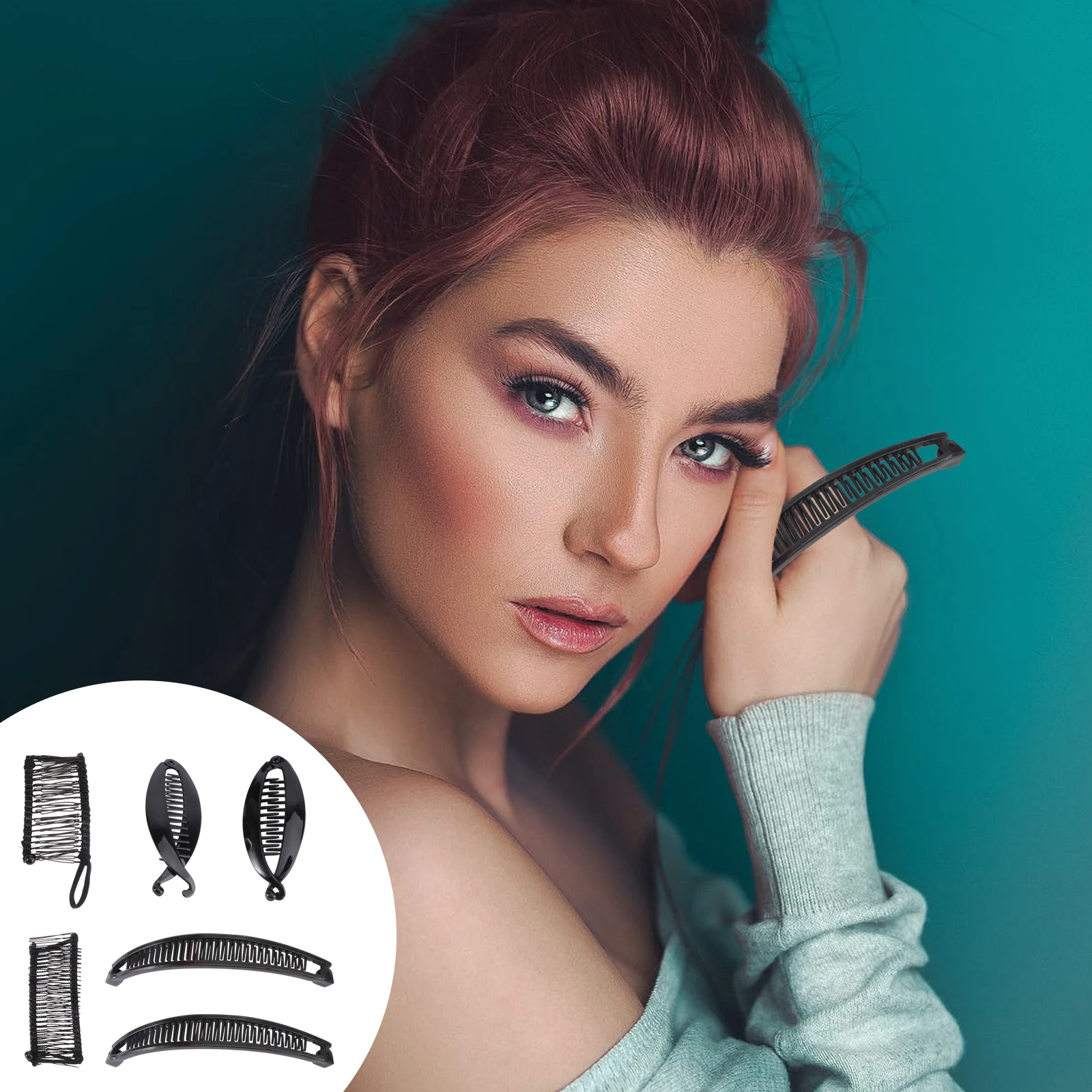 

6pcs Hair Comb Set Durable Metal Plastic Thick Hairpin Banana Clips Vintage Hairpins Ponytail Holder Women Headdress Hairstyling