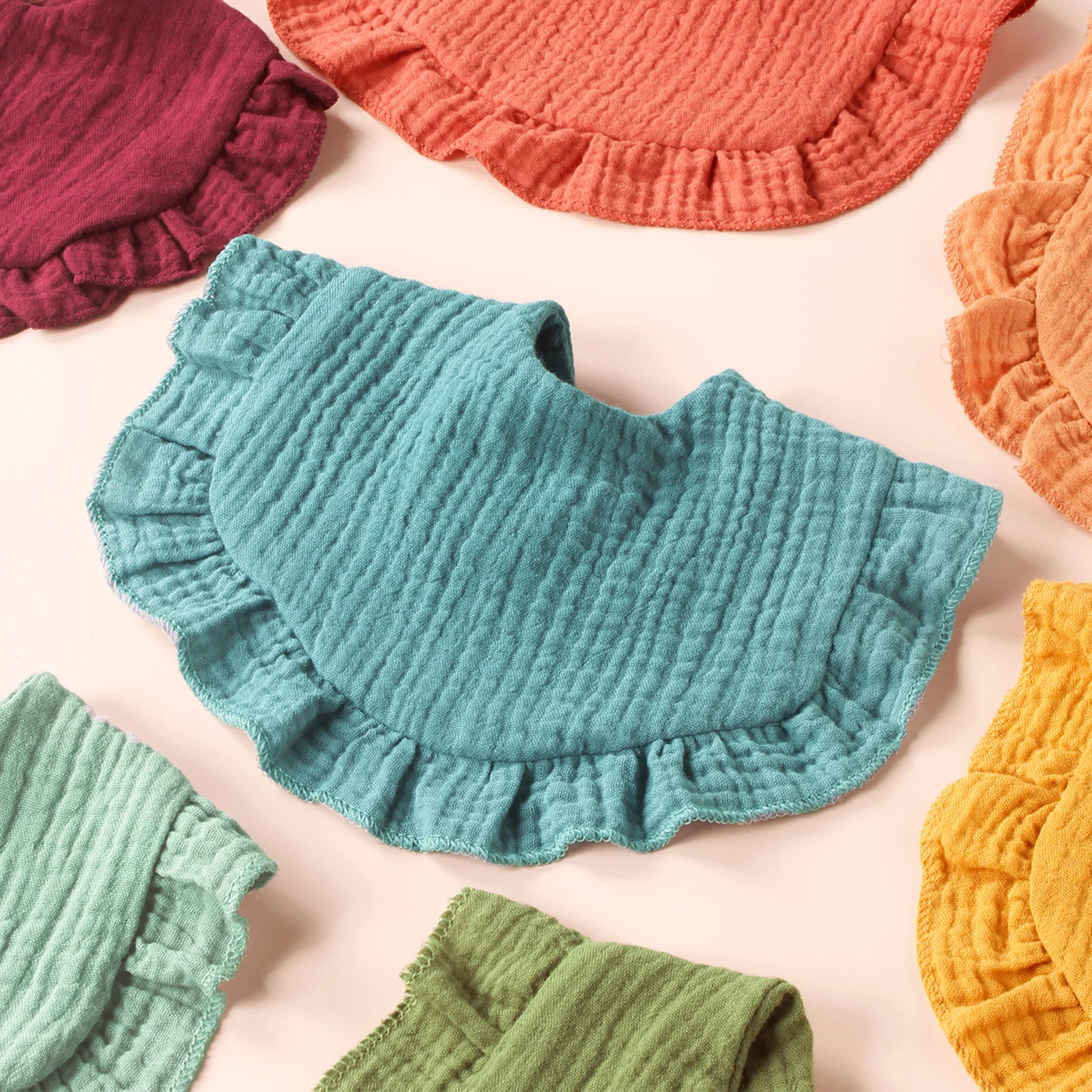 10Pcs/Set Factory Direct Kid Burp Cloth Cotton Double Layer Waterproof Baby Saliva Towel Comfort Ruffle Drop Shape Children Bibs