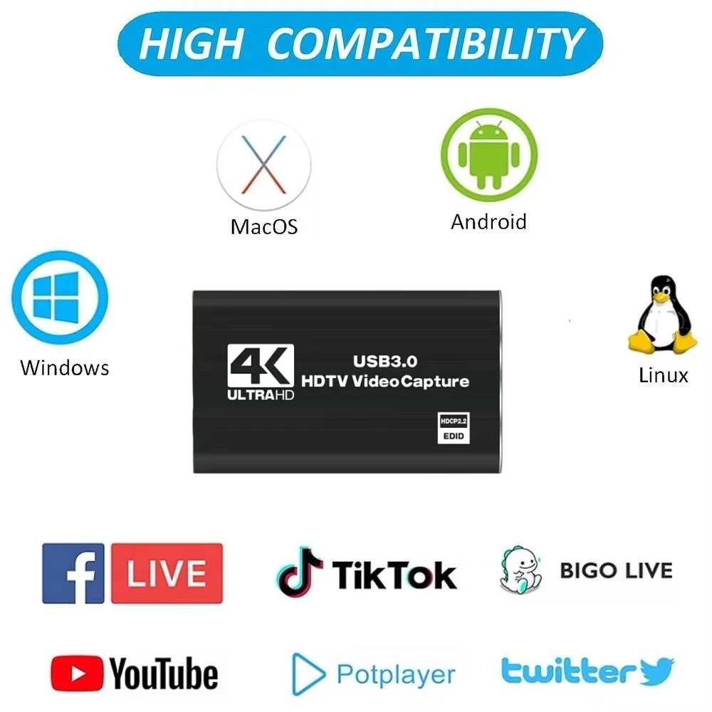 Roreta 4K USB 3.0 Video Capture Card, HDMI-compatible HDTV Recorder Grabber for Game Recording, PC, Game Audio & Mic view 3