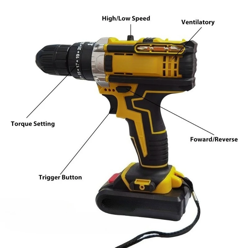 

21V Cordless Screwdriver Set, Impact Drill, Cordless Drill Electric Impact Screwdriver Multifunctional with 2 Batteries