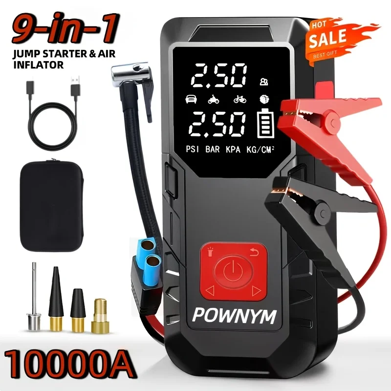 

10000A seven in one portable emergency starting power supply for automobiles, equipped with a multifunctional device of inflatio