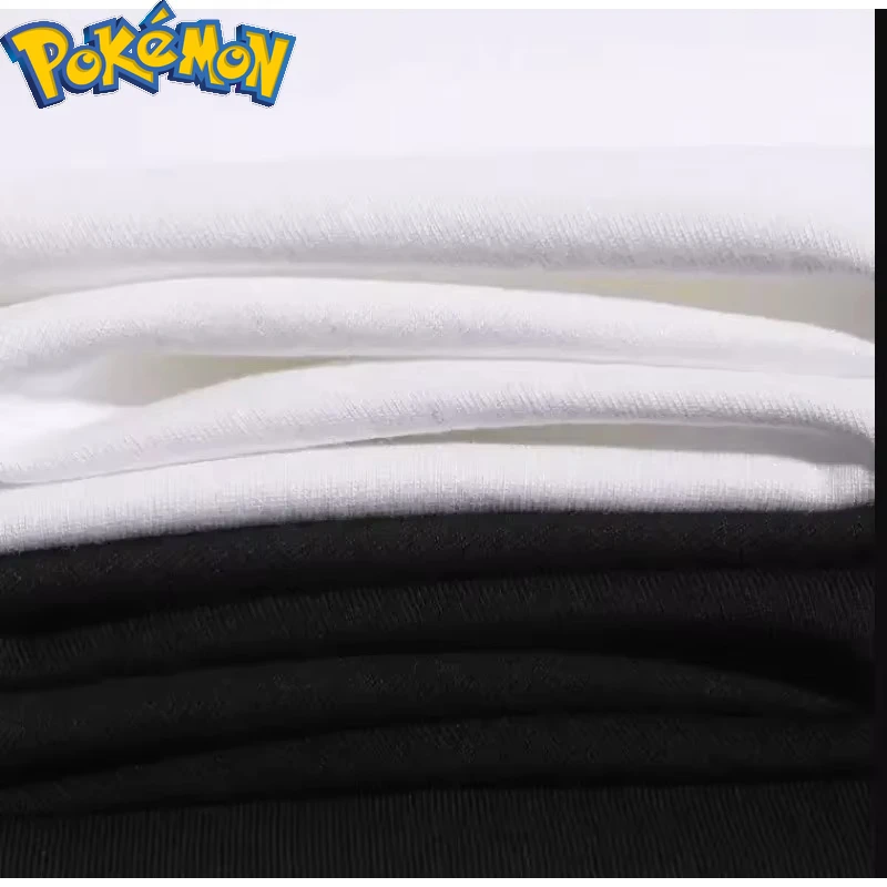 Sommer 2026 Pokemon T-Shirt aus reiner Baumwolle, dunkle Flamme, Kreatur, Rückendruck, roter Mond, schwarzes Design, für Männer und Frauen, lässige, lockere Passform