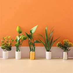 Miniature Potted Plant Green Leaves Pot Bonsai Garden Home 1:12 Dollhouse Model Decor Toy Doll House Accessories