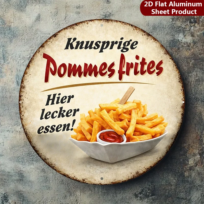 2D Flat, 1pc, German Kitchen Decorative Sign Retro Fries Plaque Vintage Style Perfect for Home, Porch, Garden, Cafe, Etc, Outdoo