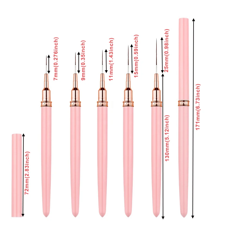 5 قطعة مسمار الفن بطانة/الرسم فرش الوردي/أسود/أبيض رقيقة جدا خط الرسم أداة 4/8/12/20/25 مللي متر المهنية مسمار القلم أدوات #2