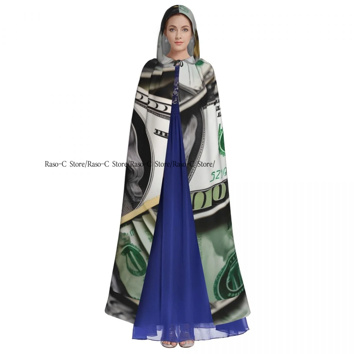 Long Cape Cloak Banknote Pattern Hooded Cloak Coat Autumn Hoodies