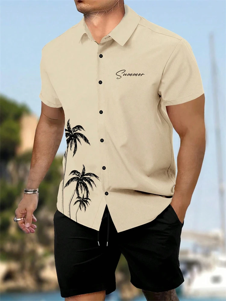 Chemise à Manches Courtes et Short de Plage pour Homme, Ensemble 2 Pièces, Confortable, Décontracté, Respirant, Été