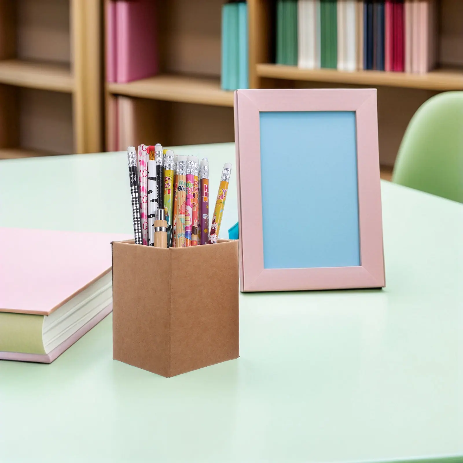8Pcs Lightweight Paper Pencil Containers Aesthetic Square Design for Desk Organization and Office Decor Pencil Container