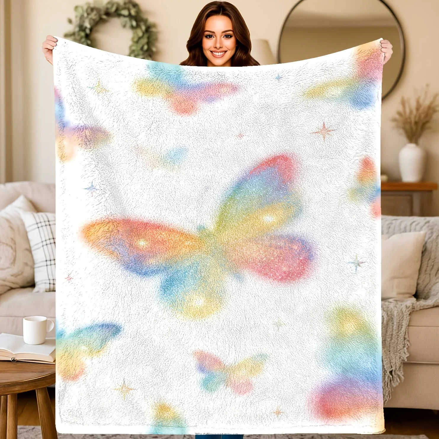 Minimalist Flower Throw Blanket 2D Floral Embossed Texture Soft Plush Blanket For Modern Bedroom Living Room Home Decor