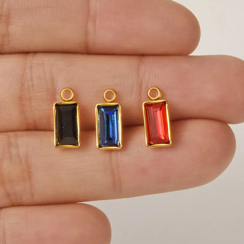 10pcs New Fashion Rectangle Crystal Gloss Stainless Steel Pendant Colorful High Quality Charms Hand Diy Make Earring Accessories