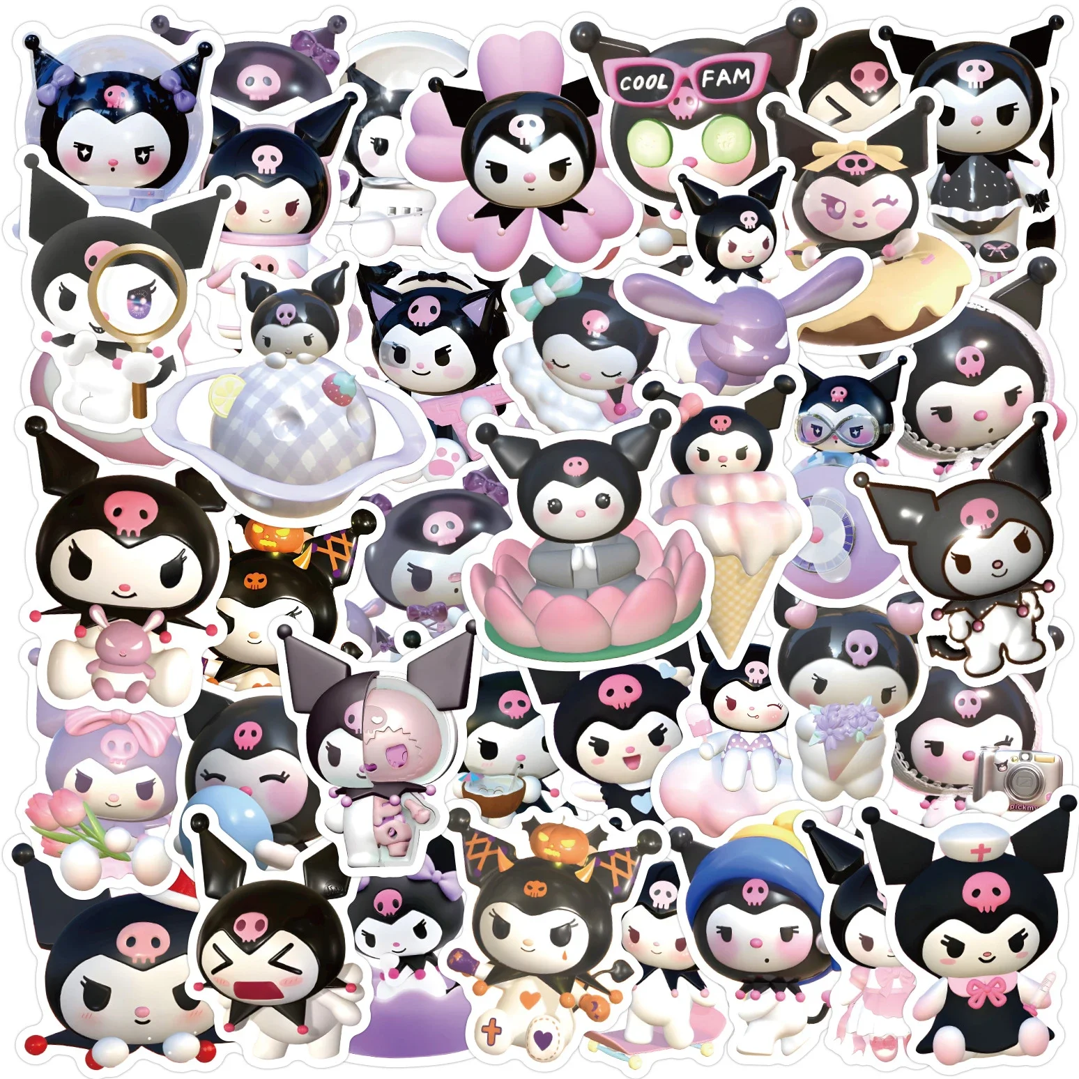 

10/25/50Pcs Sanrio Kawaii Kuromi Stickers Scrapbook Laptop Suitcase Guitar Motorcycle Graffiti Waterproof Sticker Decals for Kid