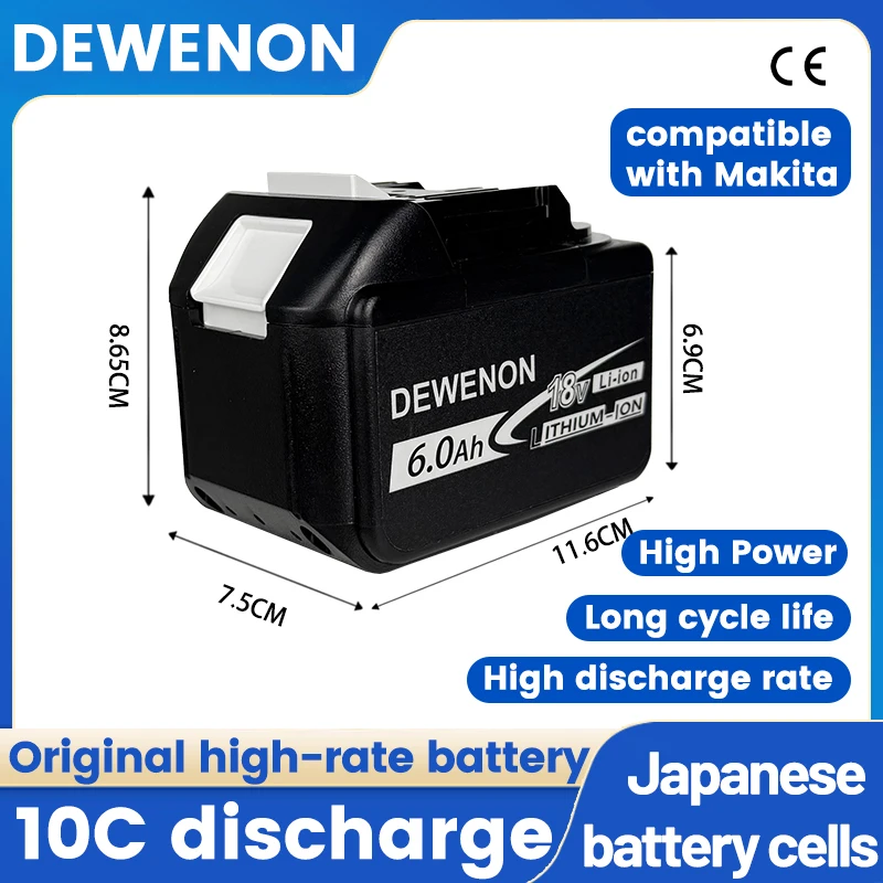 For Makita18V 15cells 6Ah Lithium Battery Replacement for BL1860B BL1840 BL1830B BL1850B BL1850 BL1860 BL1815 100% Authentic
