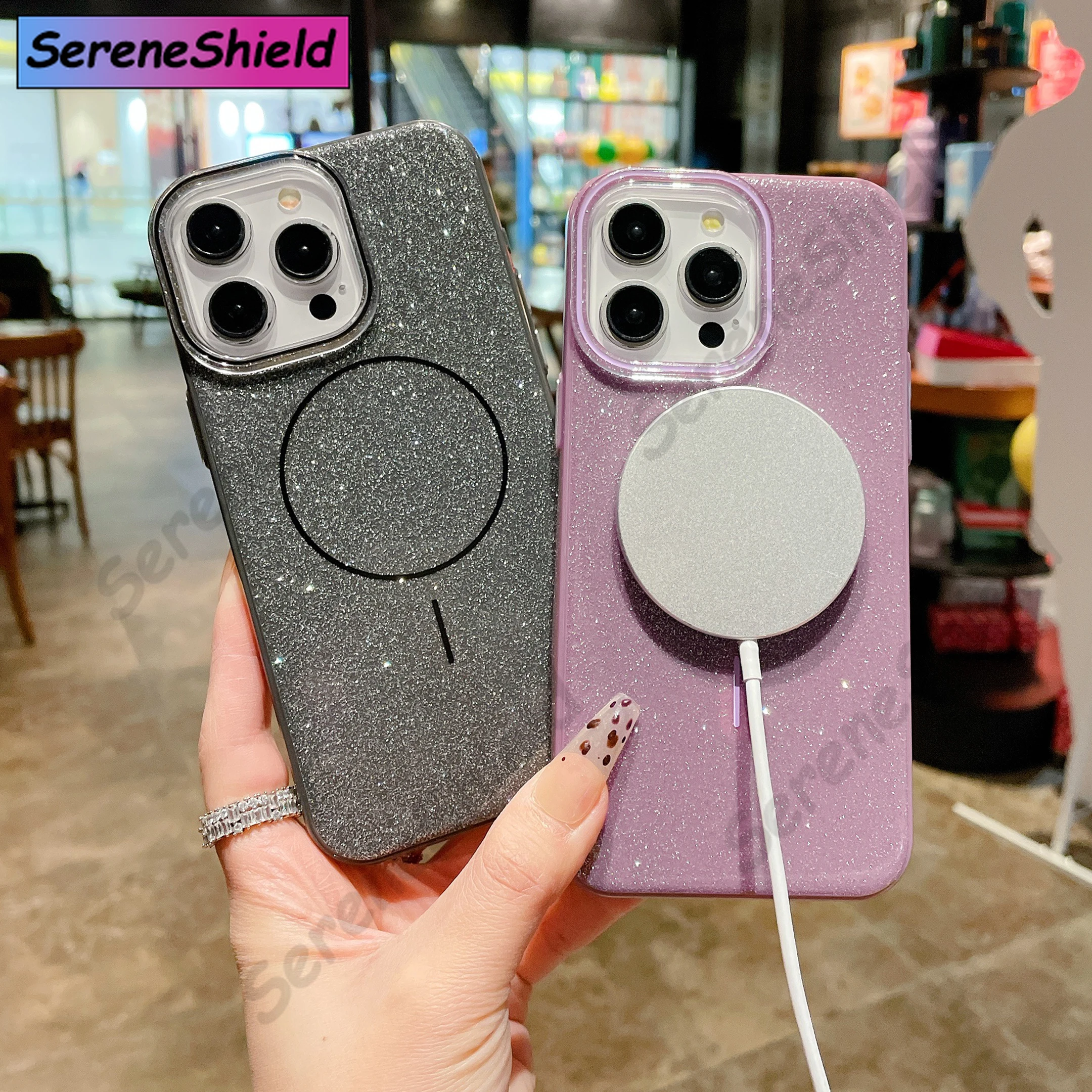 

Fashion Jelly Color IMD Glitter Bling Magnetic For Magsafe Case For iPhone 16 15 14 13 Pro Max Wireless Charging Bumper Cover