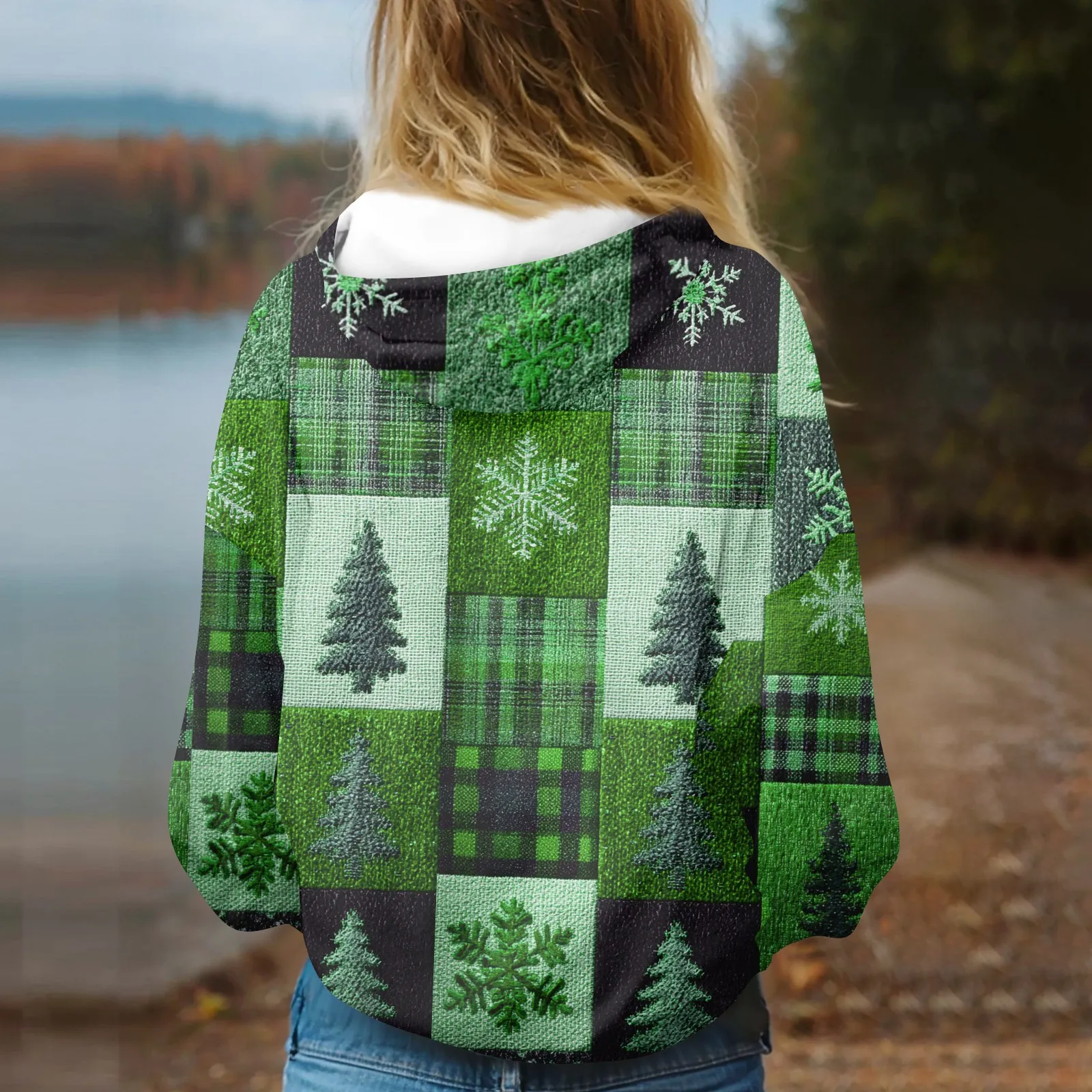 Damska bluza z kapturem z nadrukiem na co dzień z kieszeniami, odzież damska, bluzy damskie, odzież zimowa damska, 2025