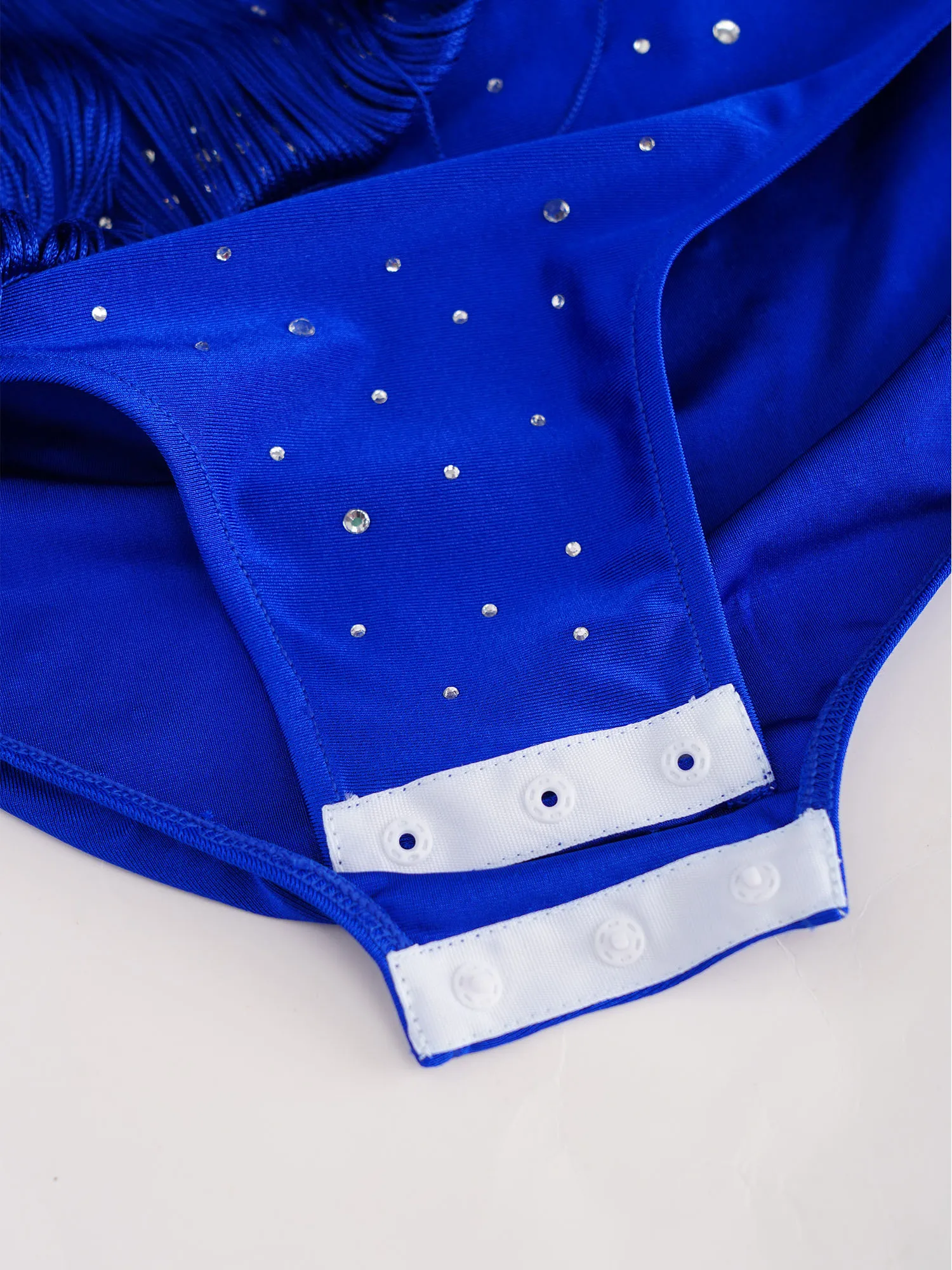 Kids Girls Tassels Latin Dance Leotard Figure Skating Performance Costume Sleeveless Halter V-Neck Backless Rhinestones Bodysuit