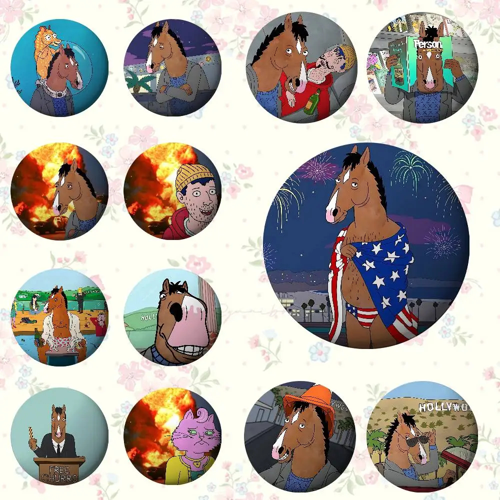 

Funny B-bojack Horseman-S Round Exquisite Badge Brooches Creative Pins For Clothes Hat Backpack Gift Accessories