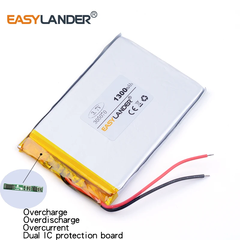 10pcs /Lot lithium Li ion polymer rechargeable battery rechargeable 305070 1300mAh For Mp3 MP4 mobile video game PAD E-books