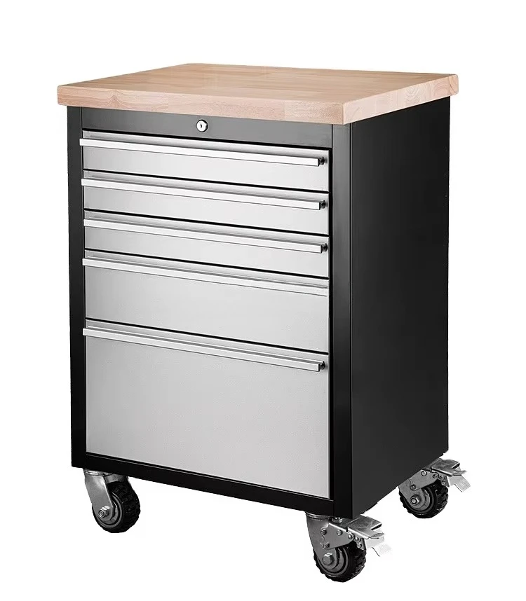 Rolling Tool Chest Tool Cabinet with Wheels and Keyed Locking System with Wood Counter Top and Drawers for Home Garage