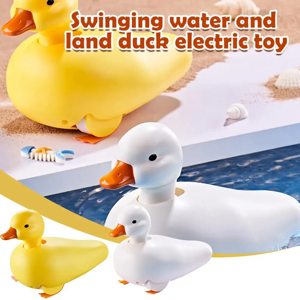 Cute Swinging Electric Yellow Duck Baby Bath Soothing Toy Water Land Dual-Purpose Toy Baby Learning Crawling Duck Toy Childh