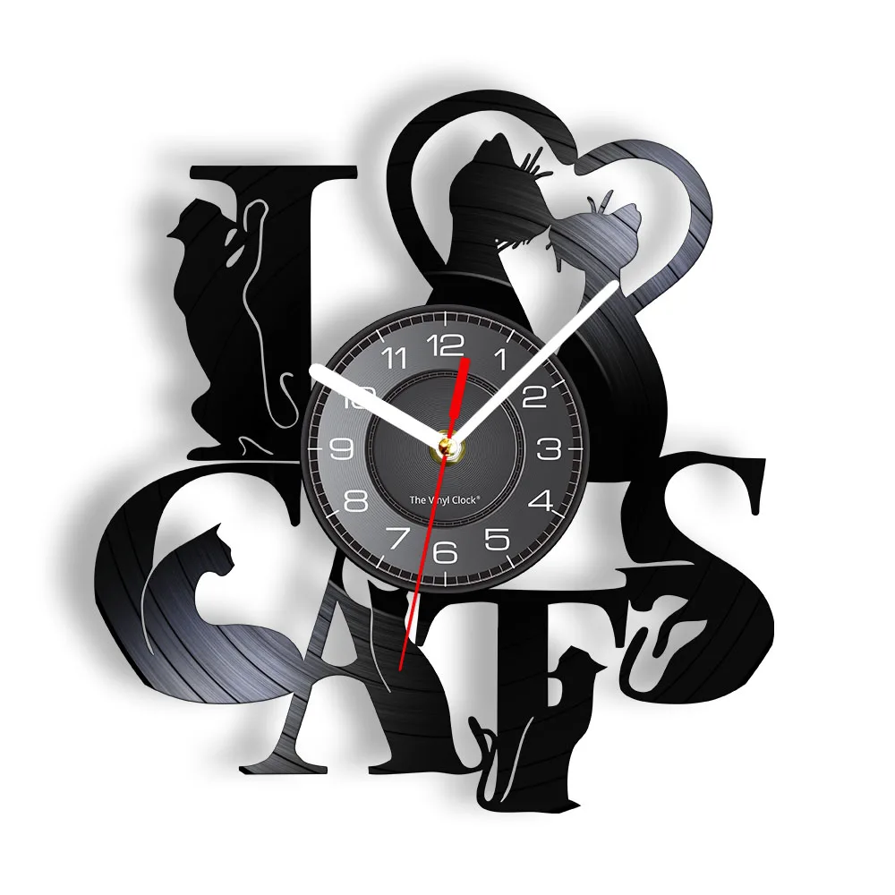 I Love Cats Wall Clock Animals 3D Vinyl Record Modern Design Creative Pet Home Decor Silent Mute Watch With Backlight