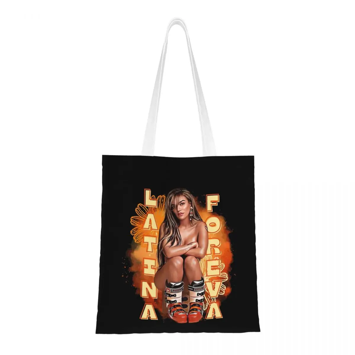 

Latina Forever Bichota Season Canvas Tote Bag Reusable Large Capacity Karol G Grocery Bags for Unisex