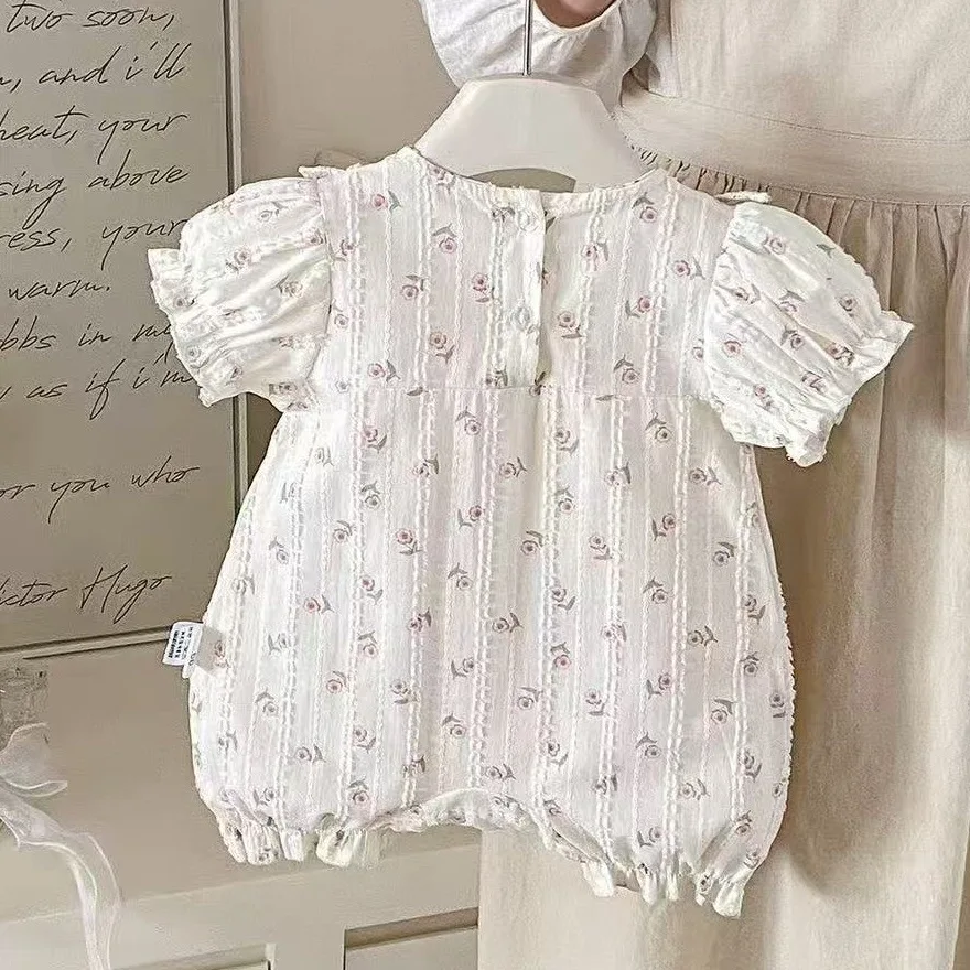 Baby Girl Short Sleeved Jumpsuit Summer Thin Baby Breathable Clothes Short Sleeved Hoodie Outdoor Rompers