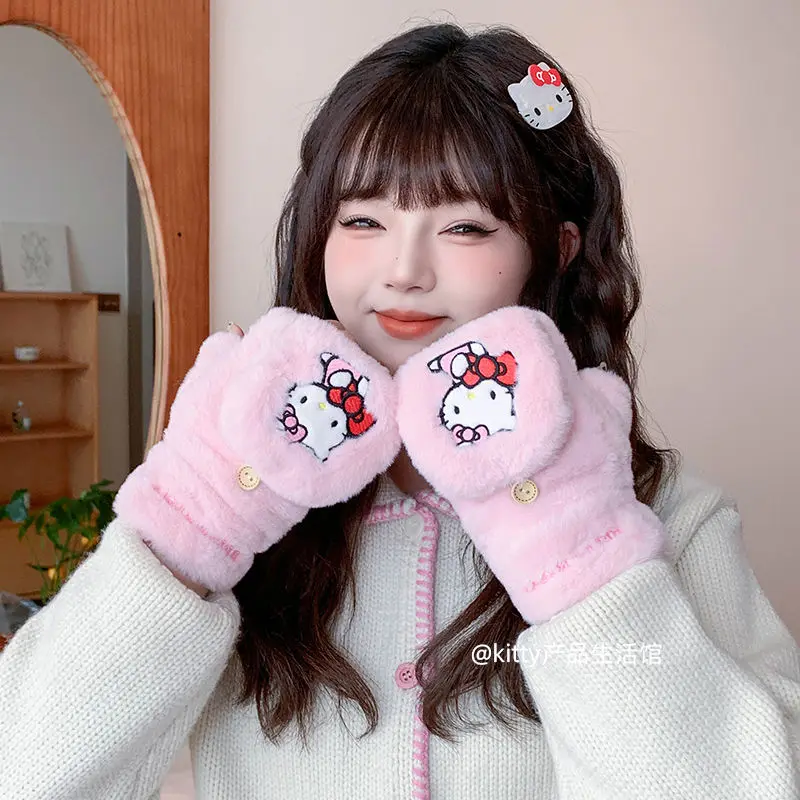 سانريو Kawaii قفاز مرحبا كيتي قفاز الكرتون الدفء قفازات الاصبع طالب في الهواء الطلق مكتب عامل الدراجات الشتاء نمط قفاز #3
